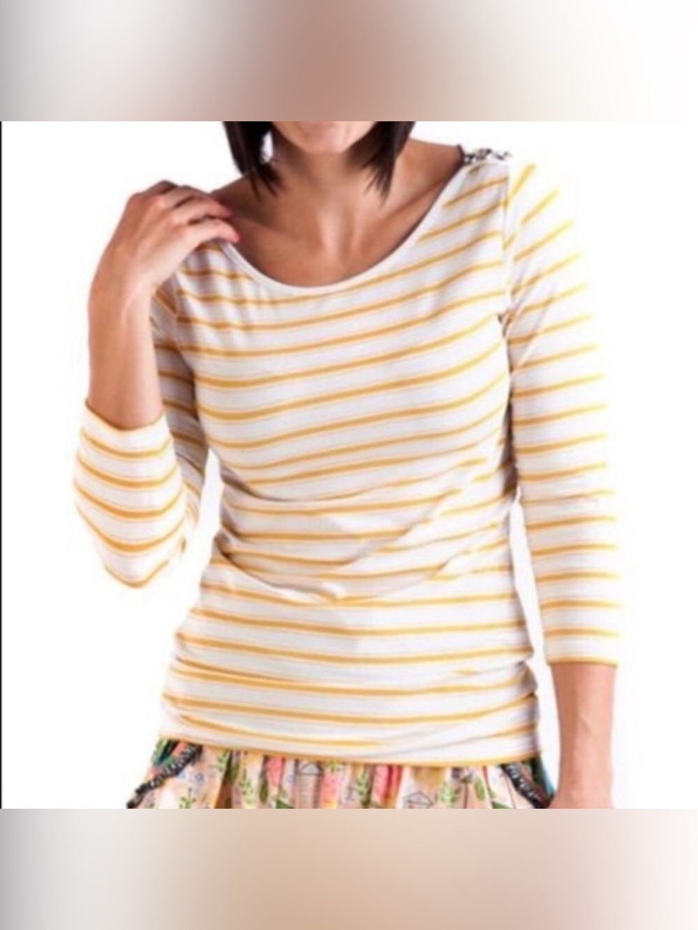 Matilda Jane Yellow & White Striped Boatneck 3/4 Sleeve Top Size XS NWT